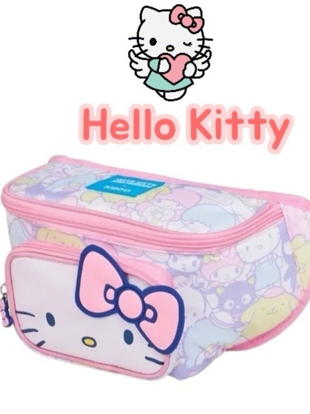 Hello Kitty Pink and White Kids Waist Bag with Rainbow Strap